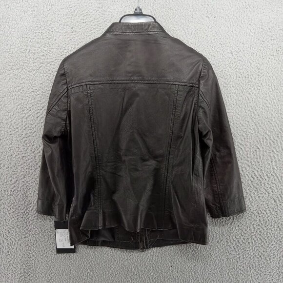 Brooke & Goldie Leather Jacket Womens Small Black Moto 3/4 Sleeve Fitted‎ Sheep - Picture 7 of 8
